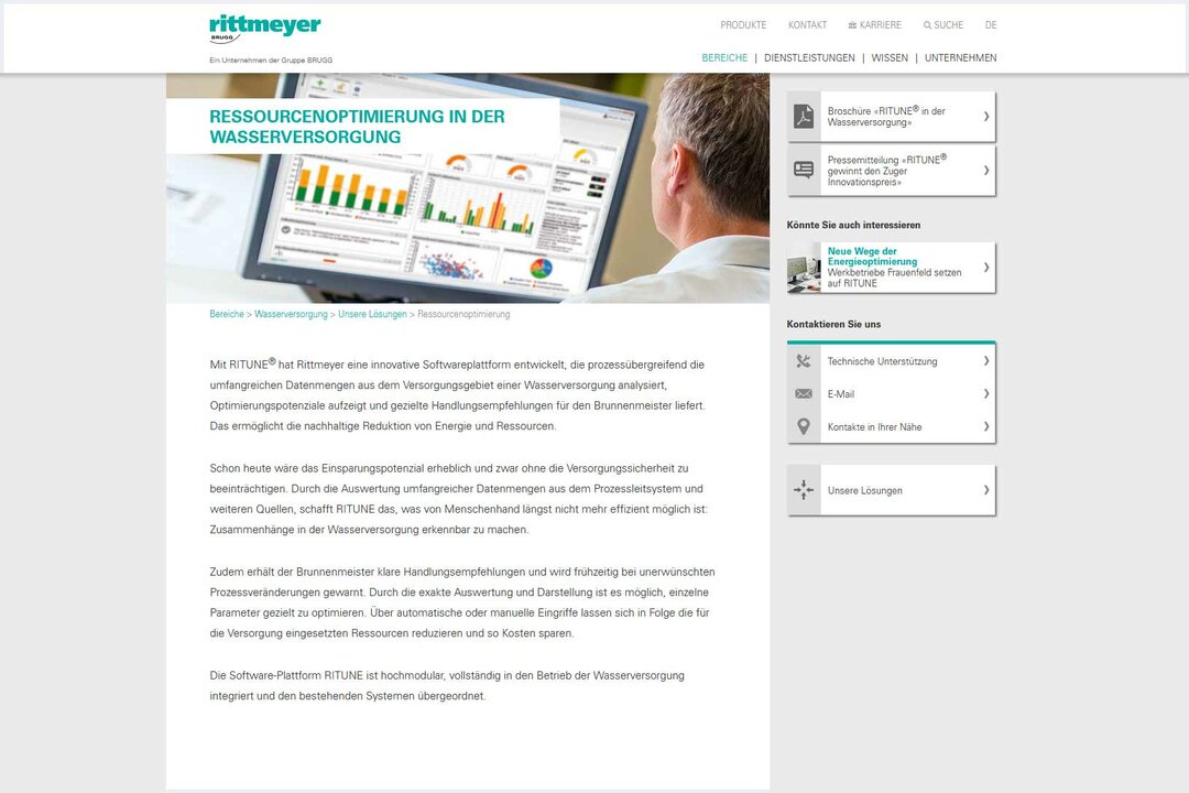 Screenshot der Webseite Produkt RITUNE der Rittmeyer AG